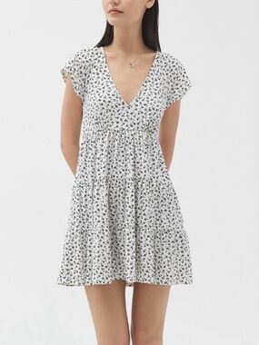 Urban Outfitters White Mini Dress with Black Floral Print